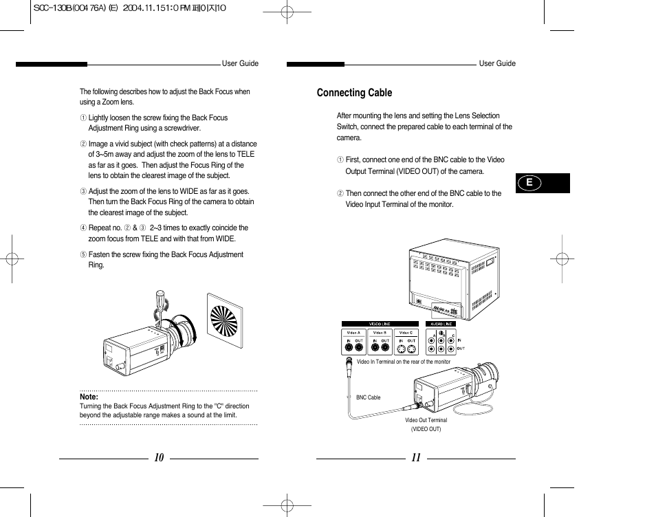 Connecting cable | Samsung SCC-101BP User Manual | Page 8 / 99