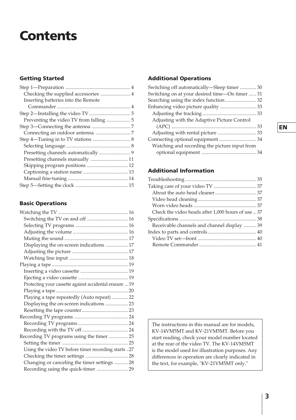 Sony KV-14VM5MT User Manual | Page 3 / 41