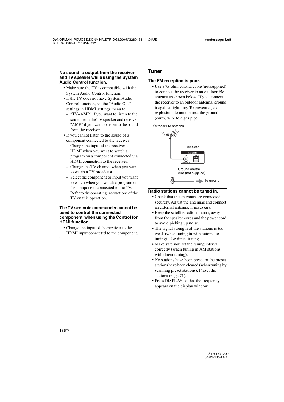 Tuner | Sony R-DG1200 User Manual | Page 130 / 136