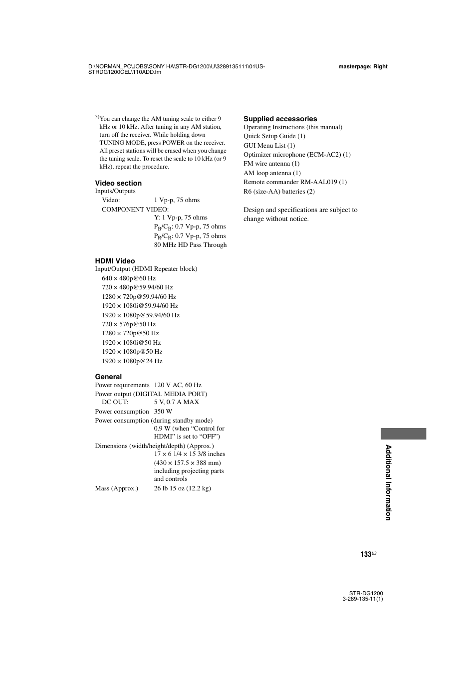 Sony R-DG1200 User Manual | Page 133 / 136