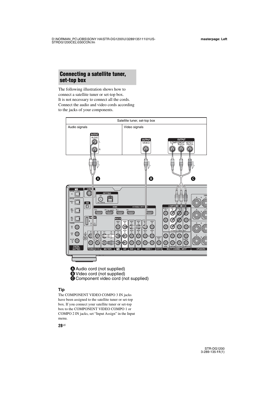 Connecting a satellite tuner, set-top box | Sony R-DG1200 User Manual | Page 28 / 136