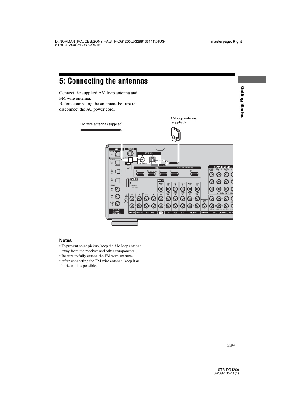 Connecting the antennas | Sony R-DG1200 User Manual | Page 33 / 136