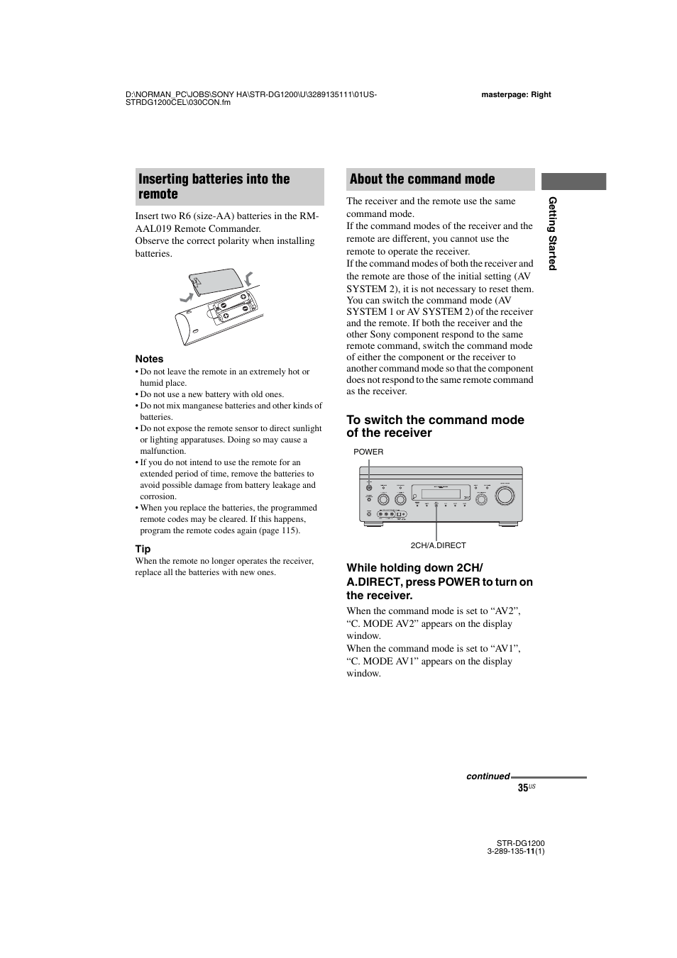 Sony R-DG1200 User Manual | Page 35 / 136