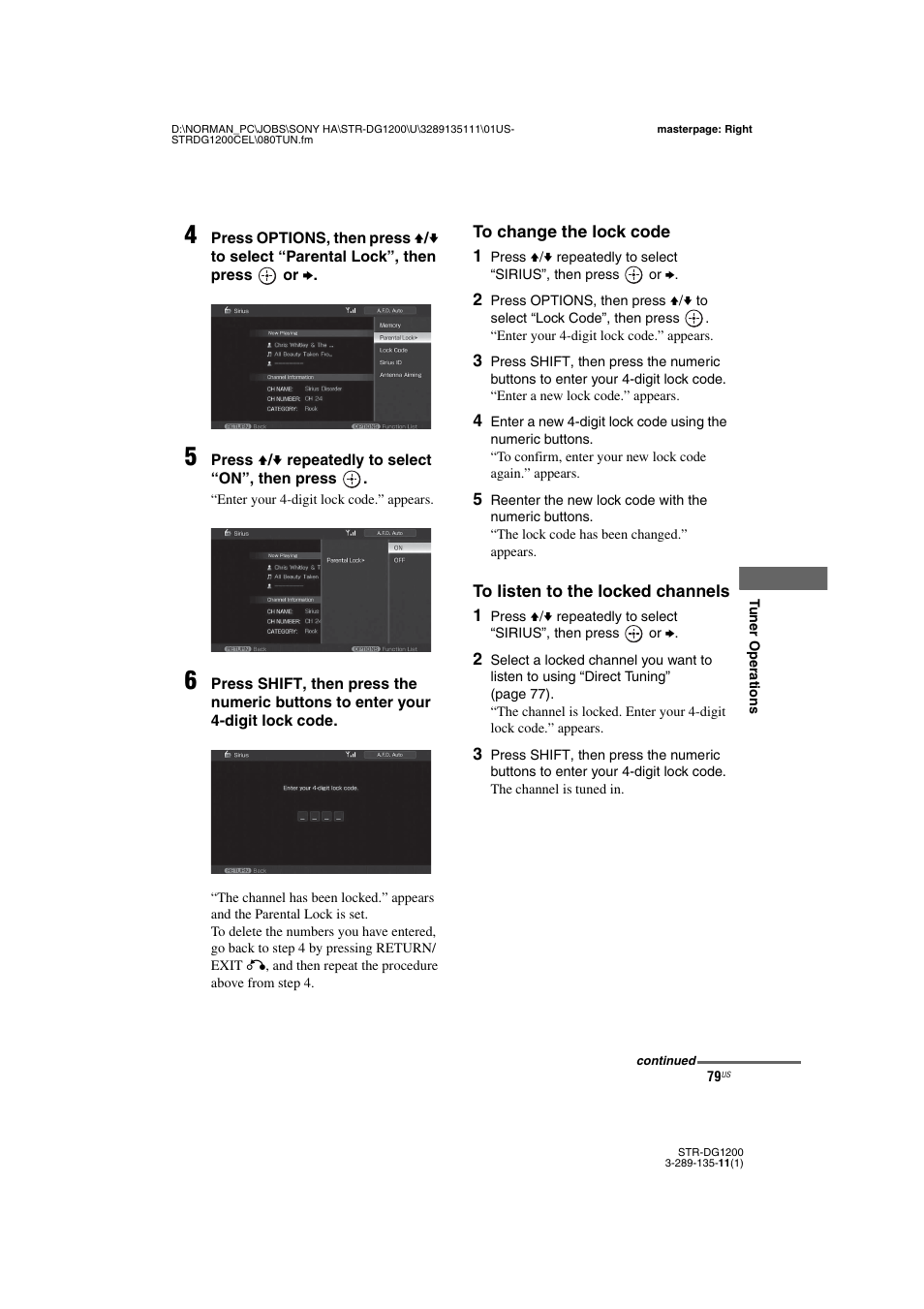 To change the lock code”) | Sony R-DG1200 User Manual | Page 79 / 136