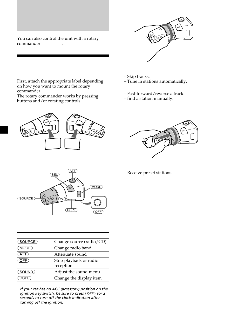 Other functions, Using the rotary commander | Sony CDX-L550X  EN User Manual | Page 14 / 24