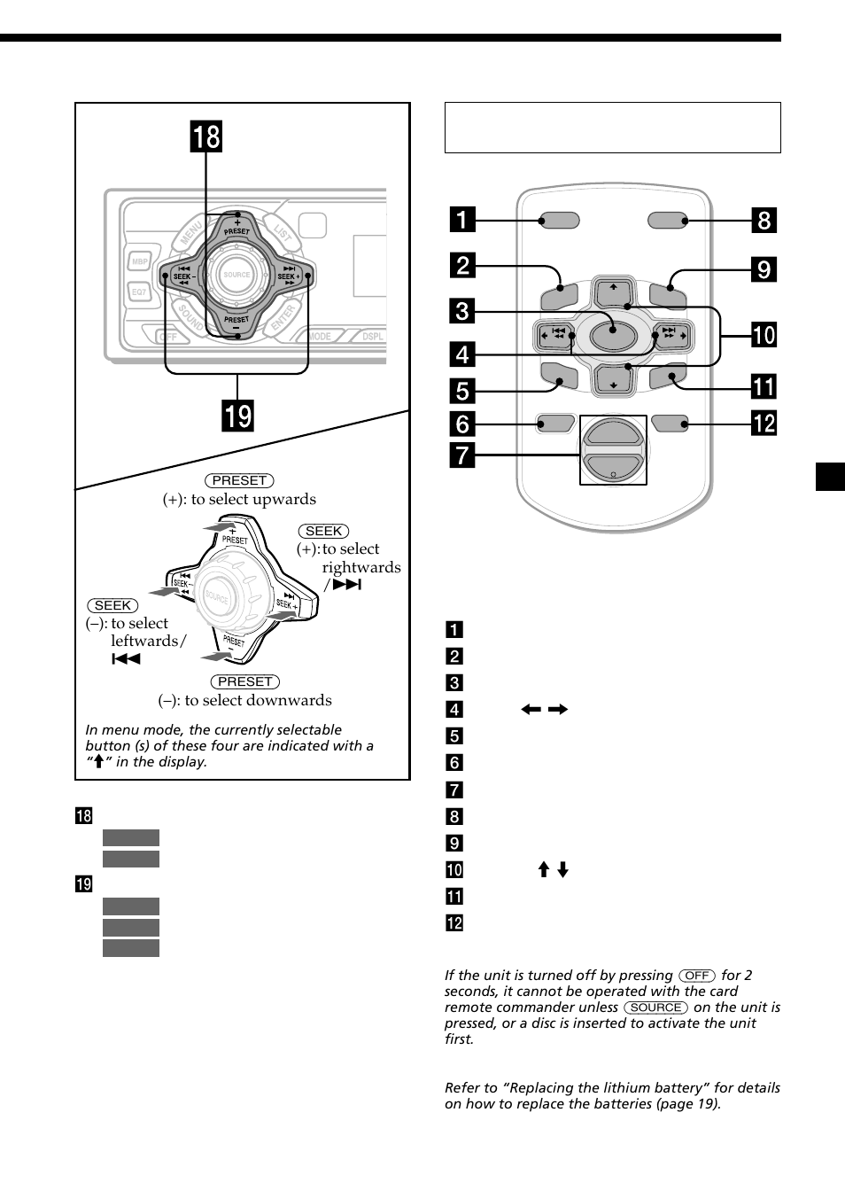 Card remote commander rm-x114 (optional) | Sony CDX-L550X  EN User Manual | Page 5 / 24