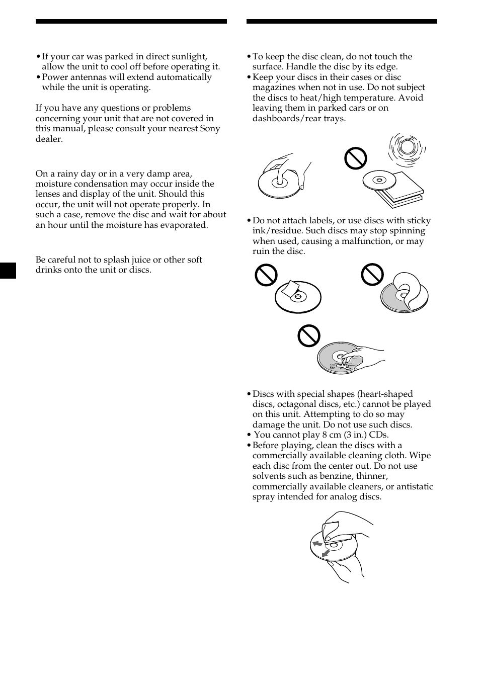 Precautions, Notes on discs, 6precautions | Sony CDX-L550X  EN User Manual | Page 6 / 24