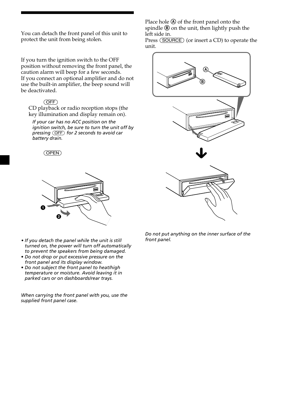 Detaching the front panel, 8detaching the front panel | Sony CDX-L550X  EN User Manual | Page 8 / 24