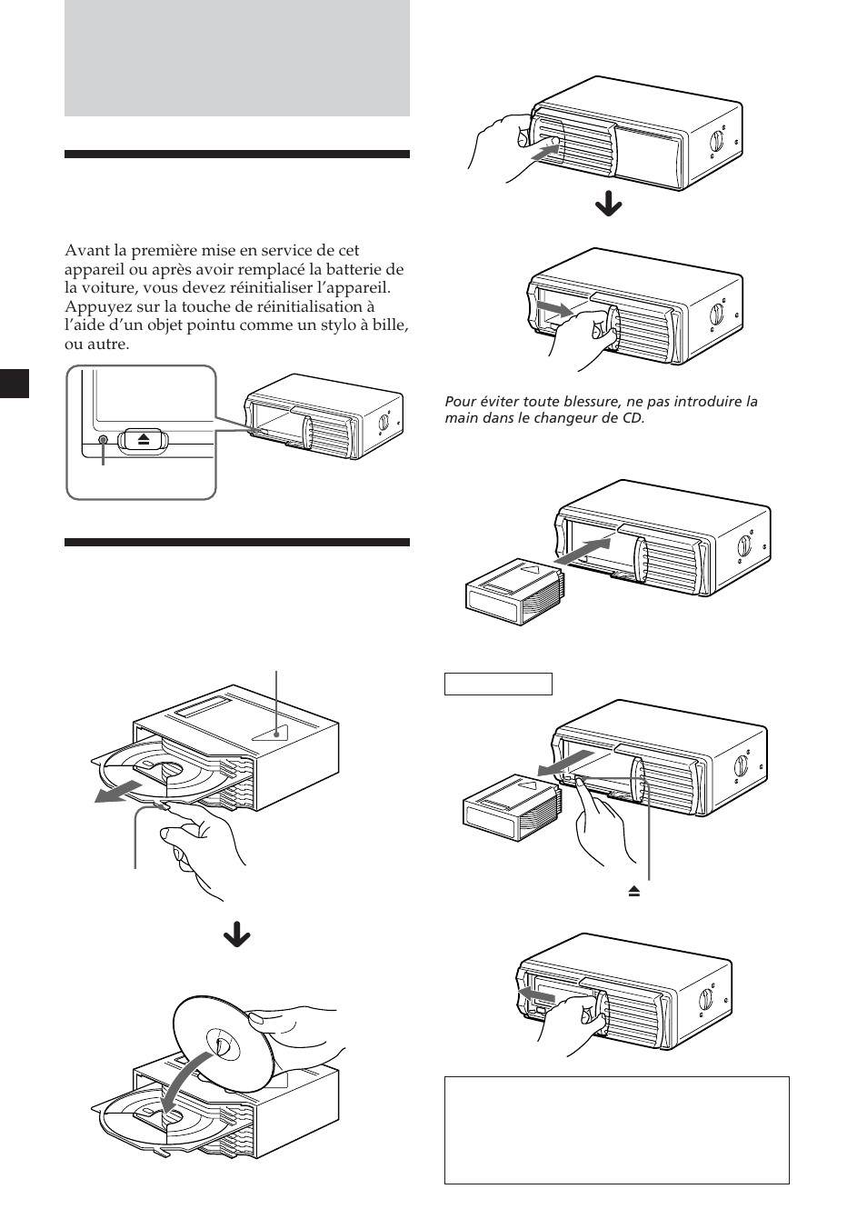 Préparation, Réinitialisation de l’appareil, Préparation du changeur cd | Sony CDX-454RF User Manual | Page 16 / 100