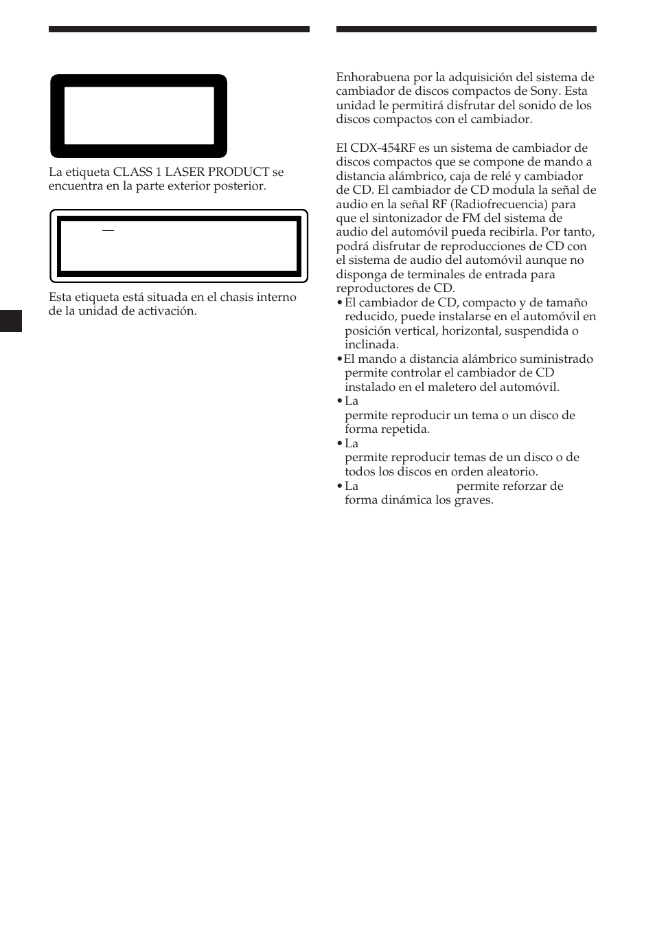 2¡bienvenido, Precauciones | Sony CDX-454RF User Manual | Page 26 / 100