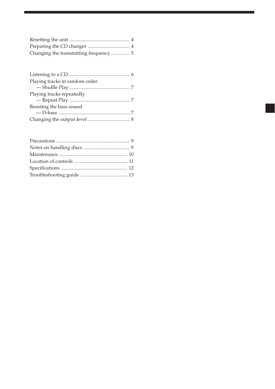 3table of contents | Sony CDX-454RF User Manual | Page 3 / 100