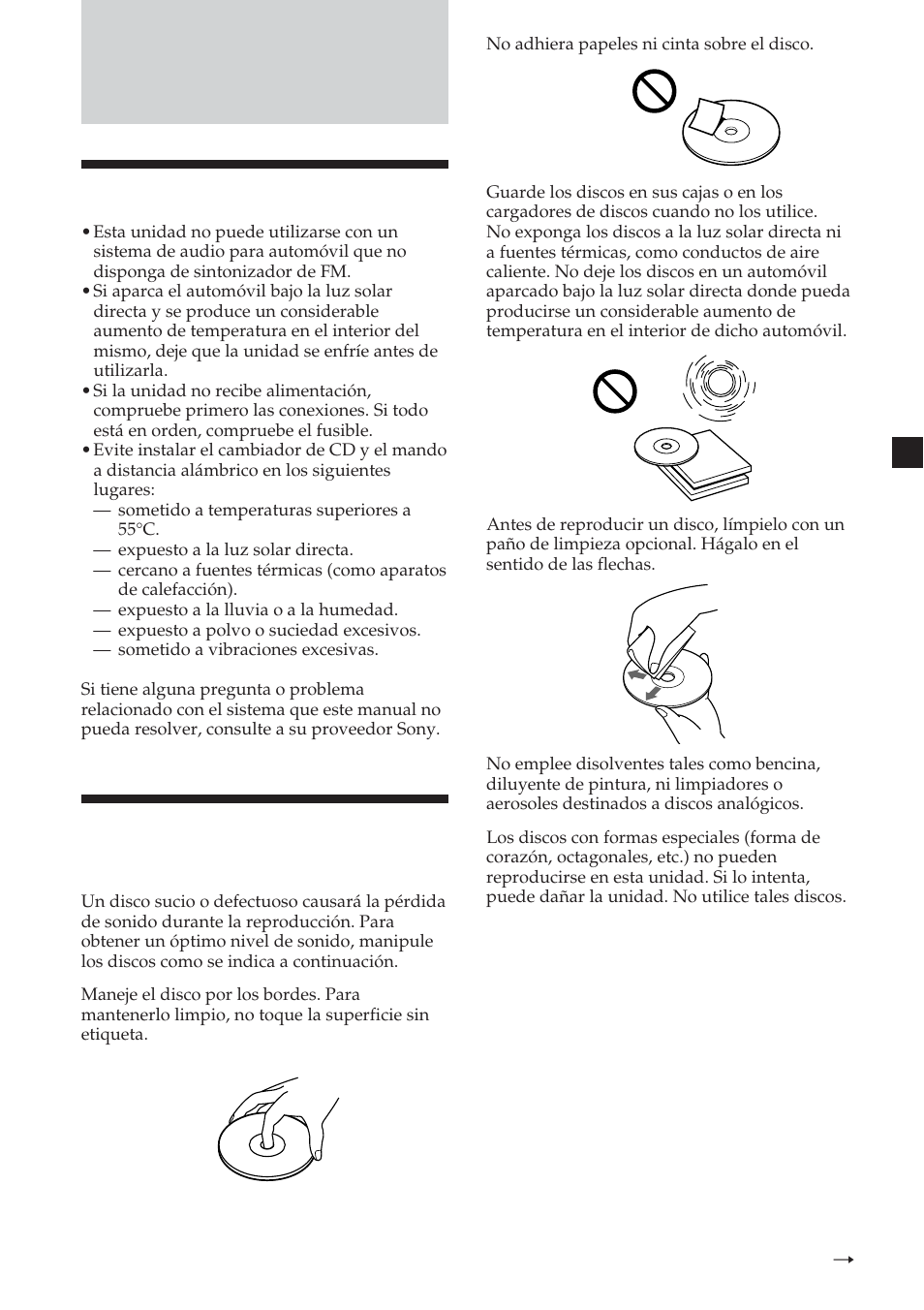 Información complementaria, Precauciones, Notas sobre el manejo de discos | Sony CDX-454RF User Manual | Page 33 / 100