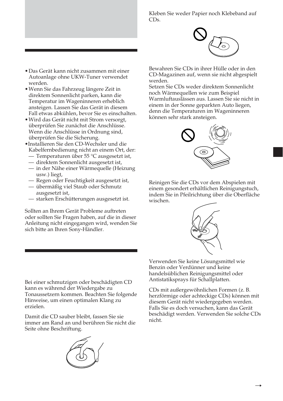 Weitere informationen, Sicherheitsmaßnahmen, Hinweise zum umgang mit cds | Sony CDX-454RF User Manual | Page 45 / 100