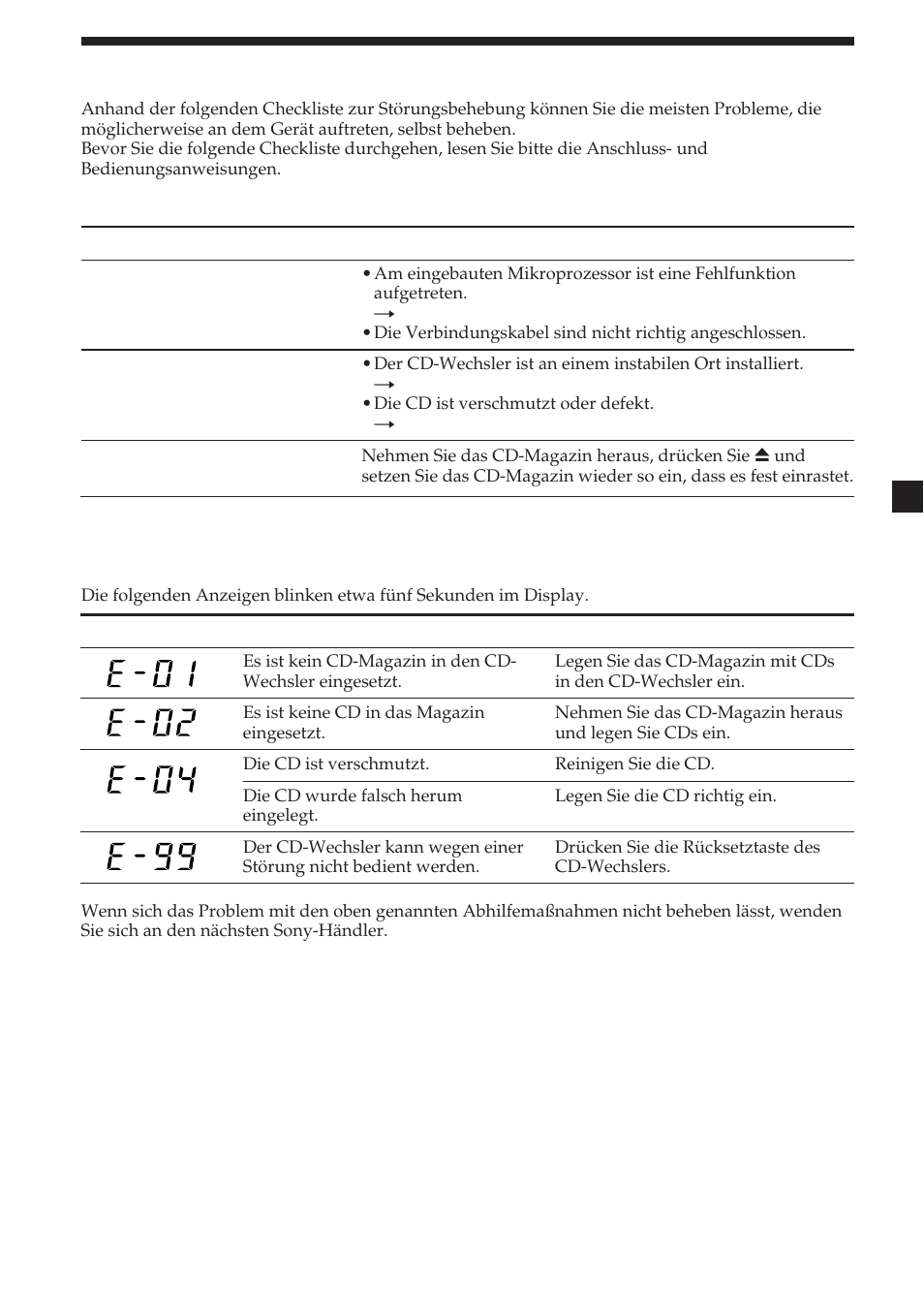 13 störungsbehebung | Sony CDX-454RF User Manual | Page 49 / 100