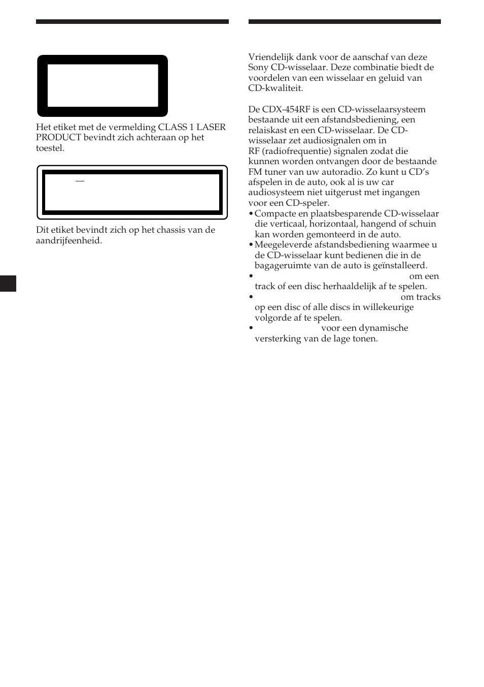 2welkom, Voorzorgsmaatregelen | Sony CDX-454RF User Manual | Page 50 / 100