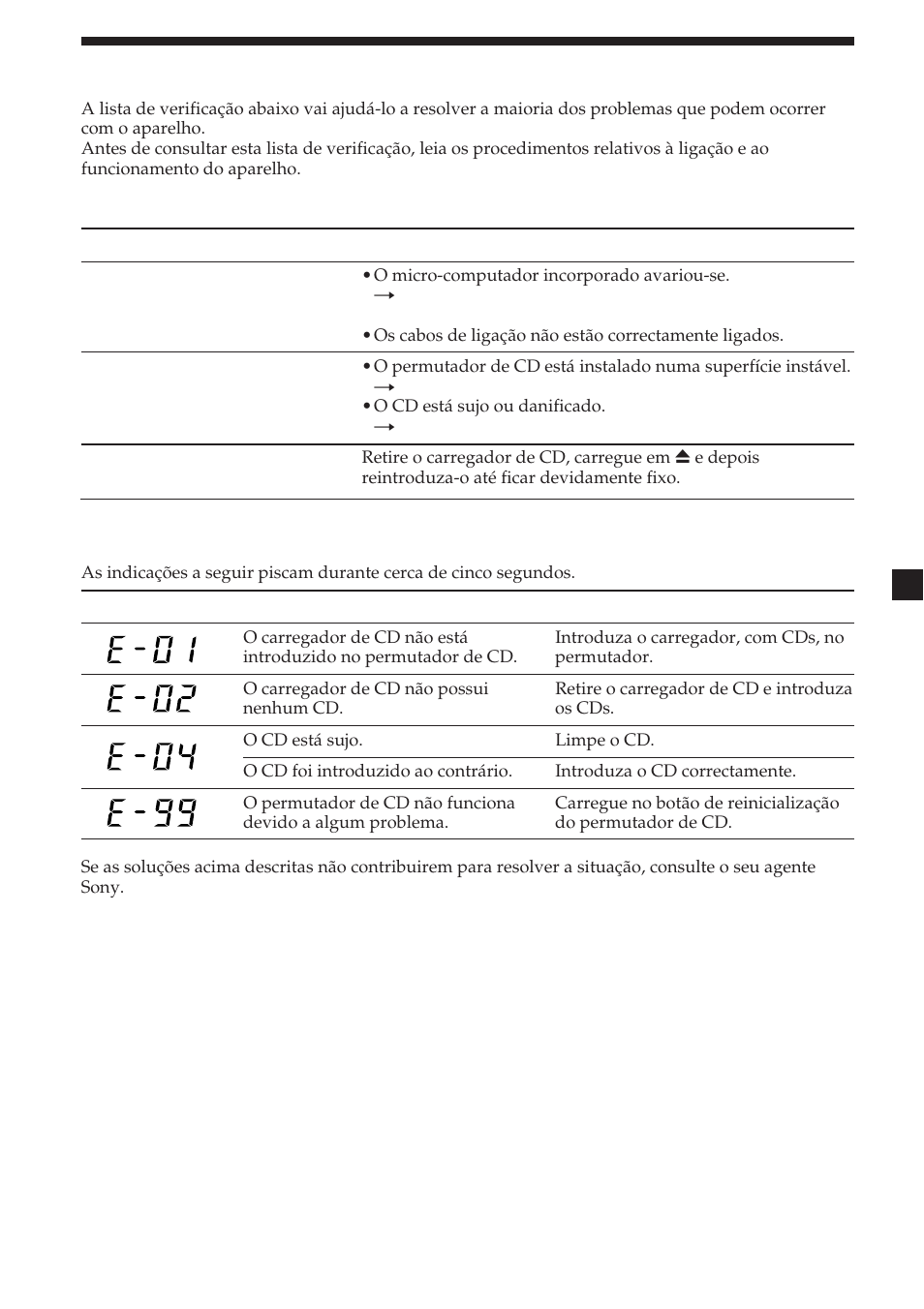 13 guia de resolução de problemas | Sony CDX-454RF User Manual | Page 73 / 100