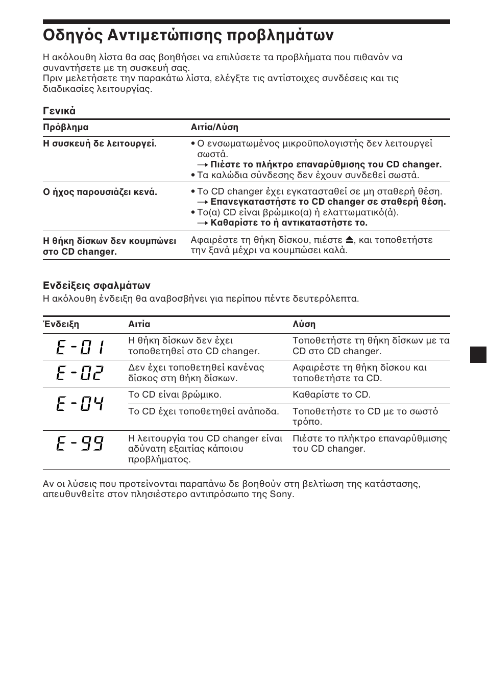 13 δηγ ς αντιµετώπισης πρ ληµάτων | Sony CDX-454RF User Manual | Page 97 / 100