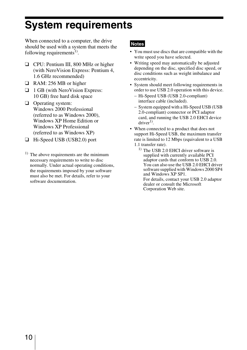 System requirements | Sony VRD-VC10 User Manual | Page 10 / 52