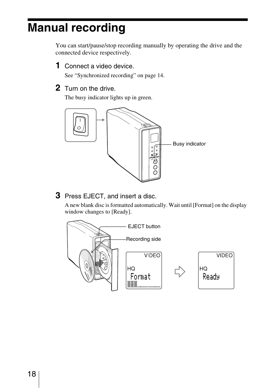 Manual recording | Sony VRD-VC10 User Manual | Page 18 / 52