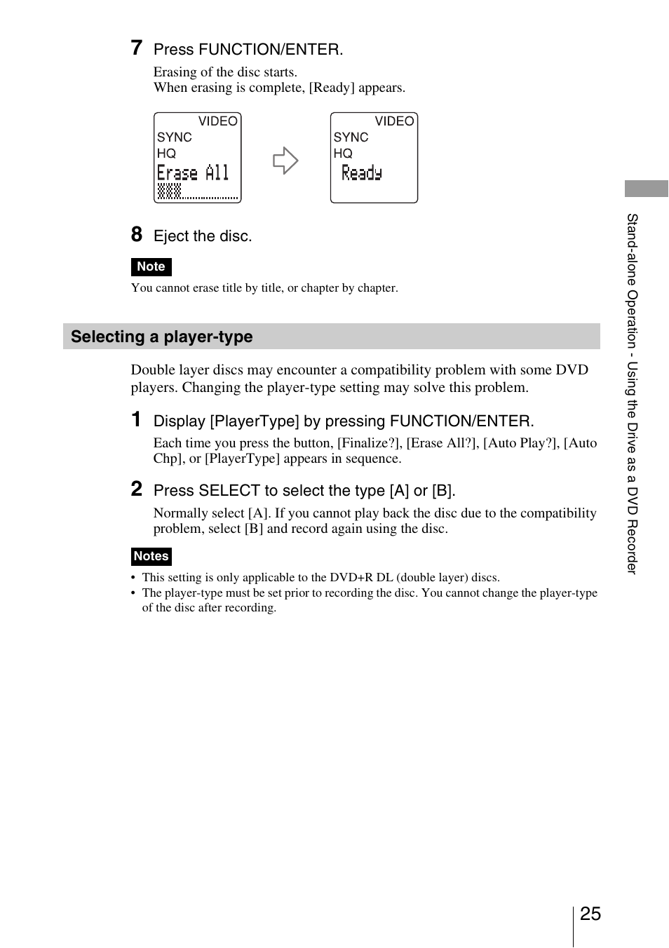 Selecting a player-type | Sony VRD-VC10 User Manual | Page 25 / 52