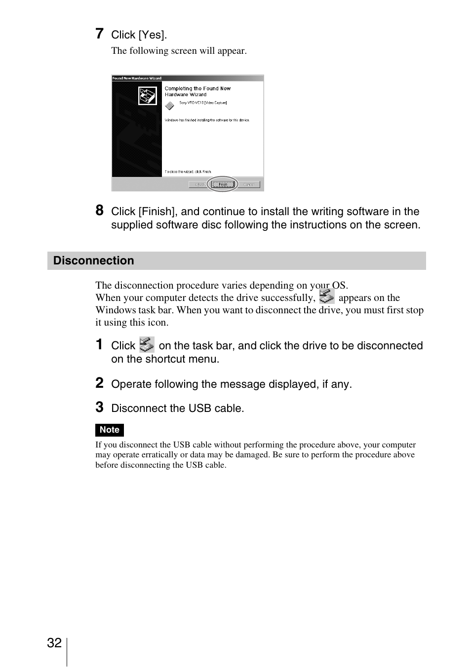 Disconnection | Sony VRD-VC10 User Manual | Page 32 / 52