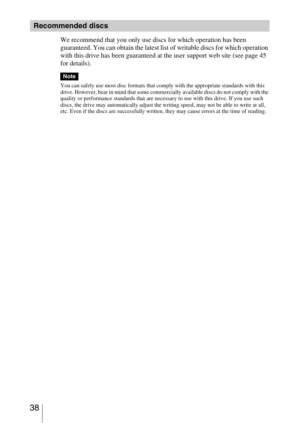 Recommended discs | Sony VRD-VC10 User Manual | Page 38 / 52