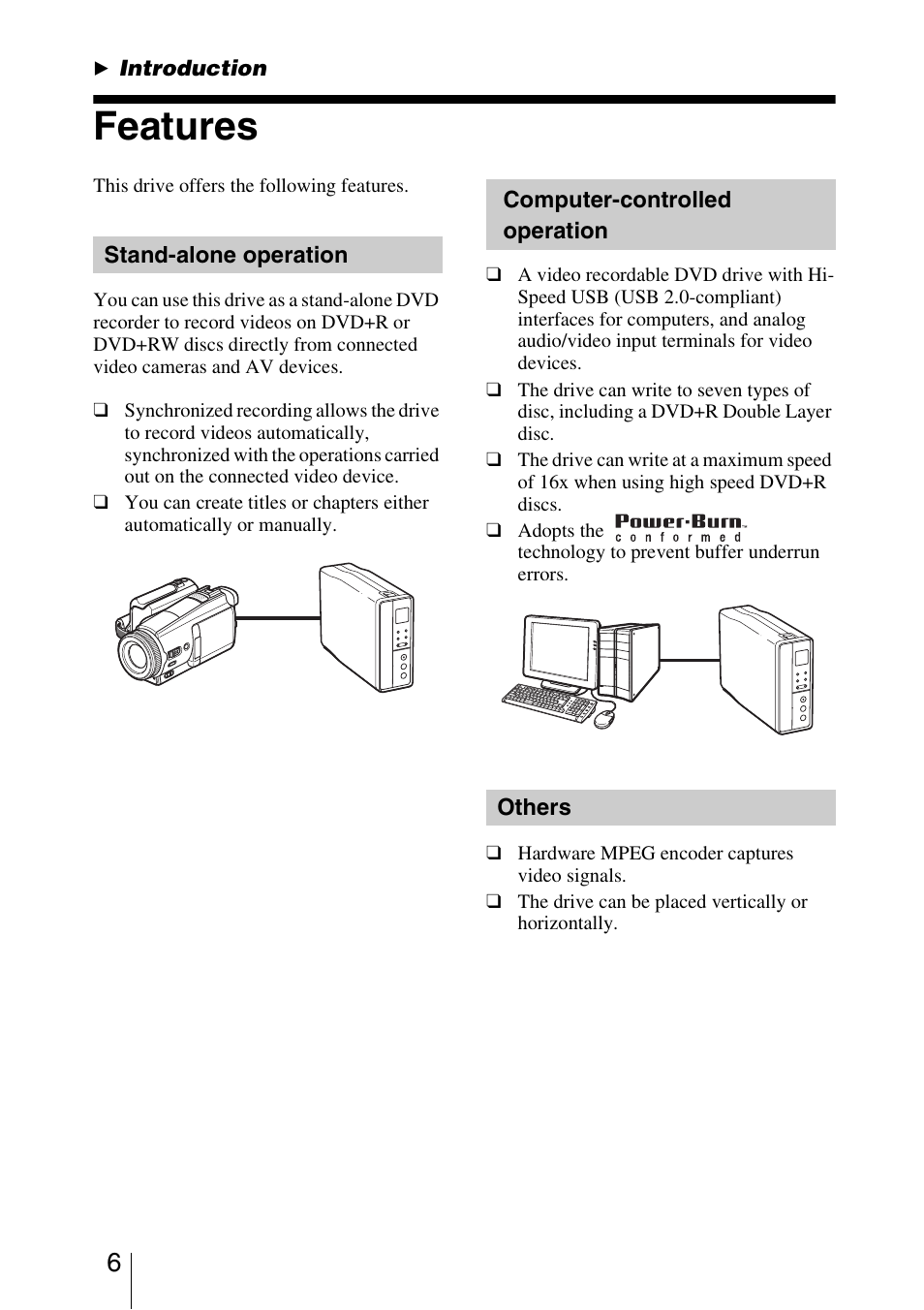 B introduction, Features, Stand-alone operation | Computer-controlled operation, Others, Introduction, Computer-controlled operation . 6 | Sony VRD-VC10 User Manual | Page 6 / 52
