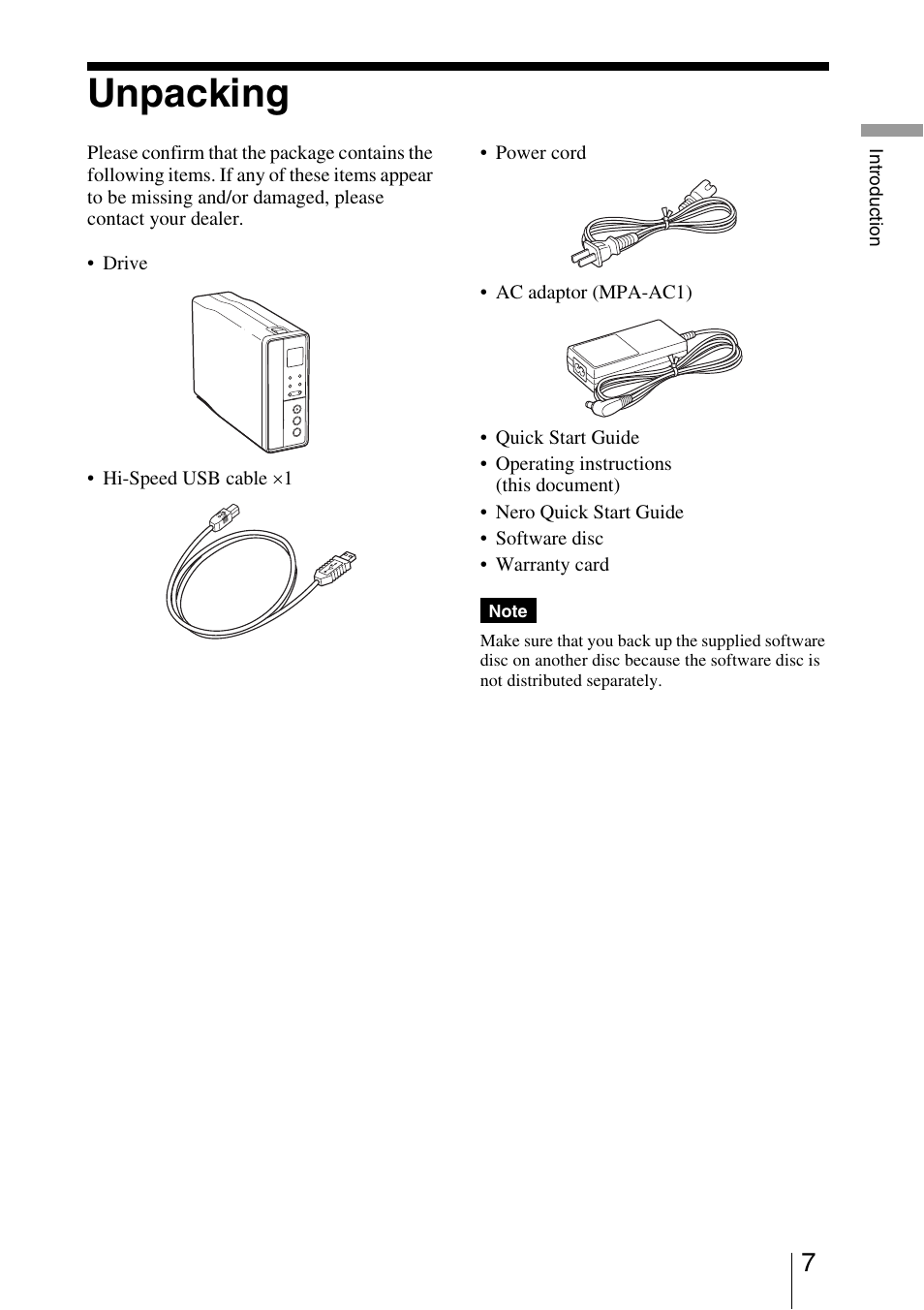 Unpacking | Sony VRD-VC10 User Manual | Page 7 / 52