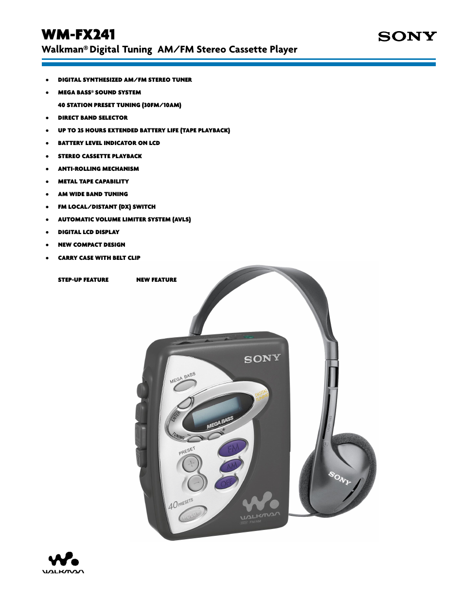 Sony WM-FX241 User Manual | 2 pages