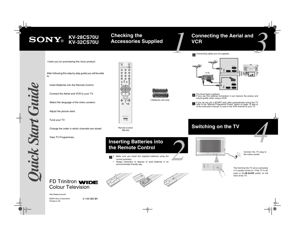 Sony FD Trinitron KV-32CS70U User Manual | 2 pages