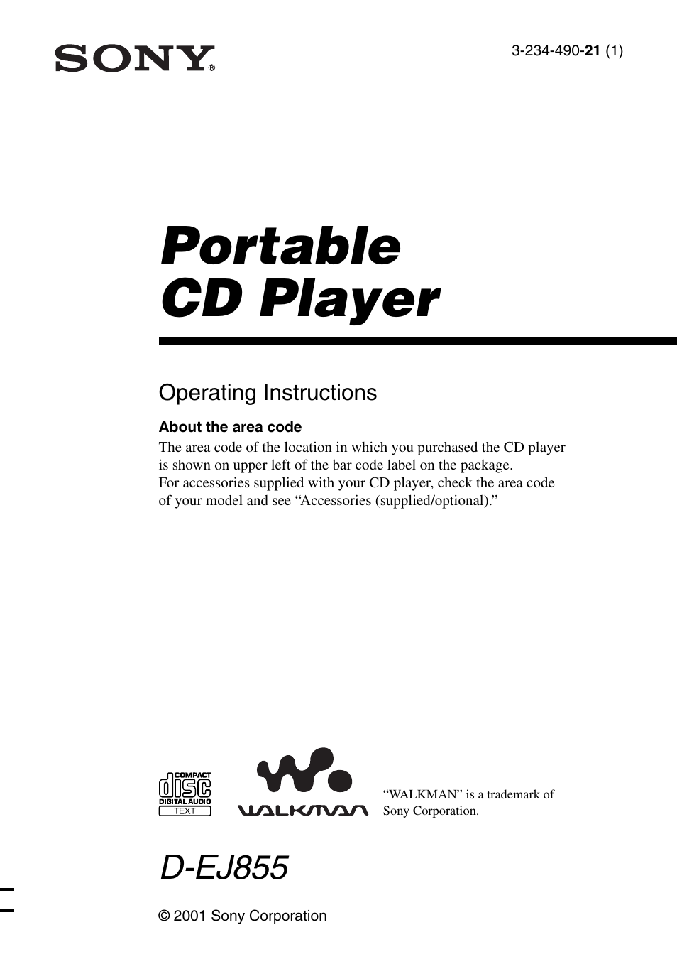 Sony D-EJ855 User Manual | 28 pages