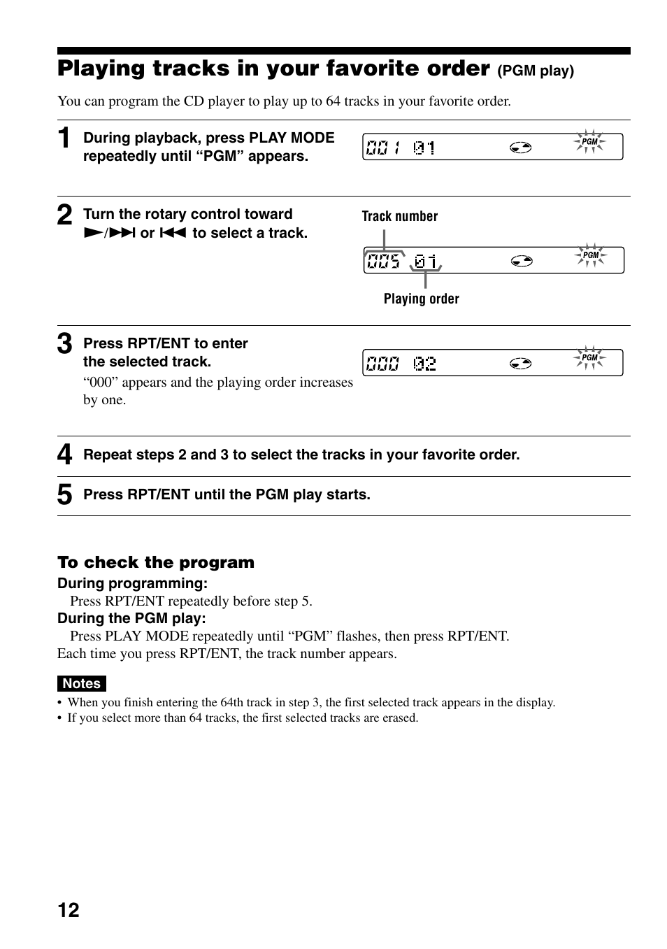 Playing tracks in your favorite order (pgm play), Playing tracks in your favorite order, Pgm play) | Sony D-EJ855 User Manual | Page 12 / 28