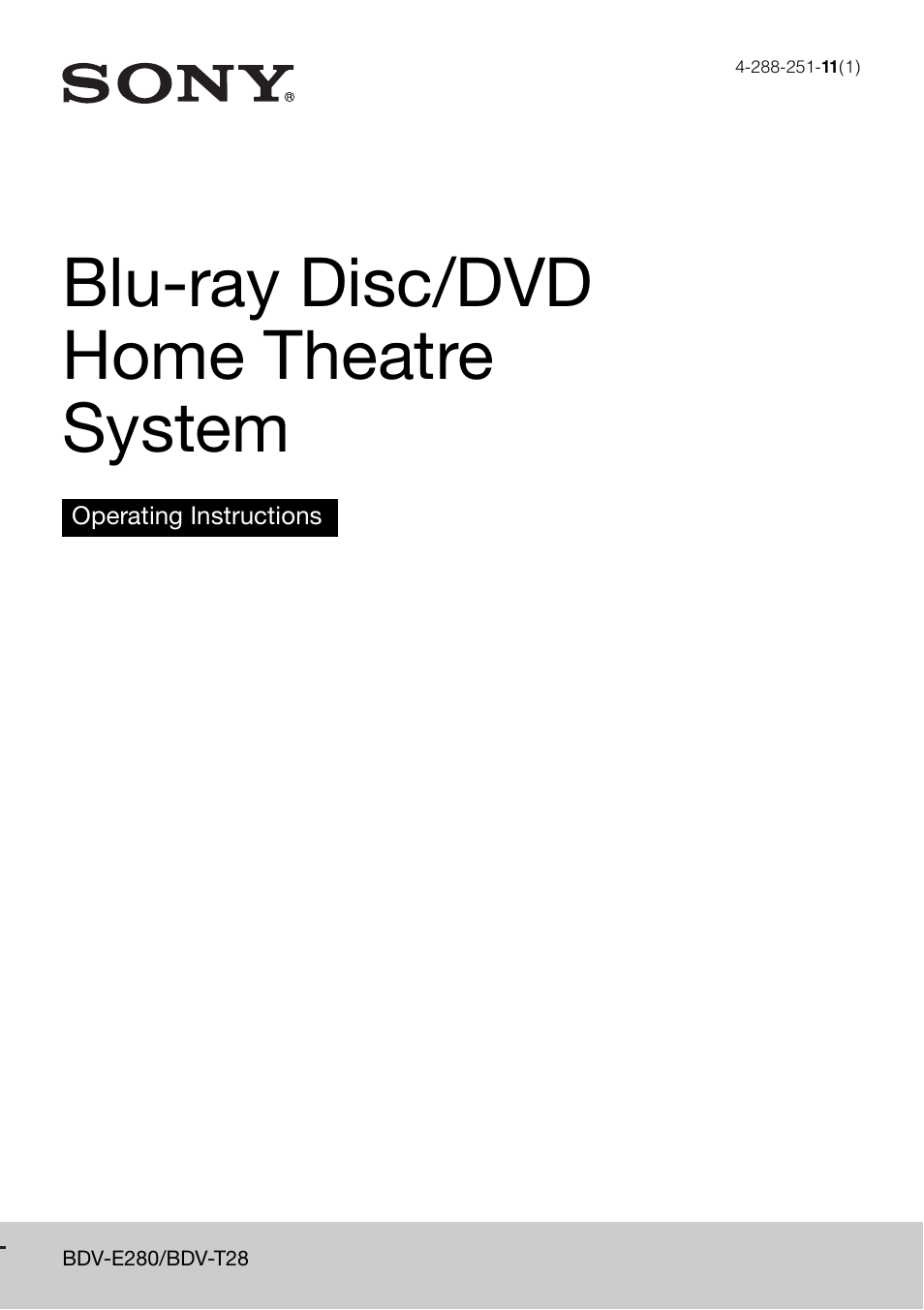 Sony Blu-Ray Disc/DVD Home theatre System BDV-E280 User Manual | 68 pages