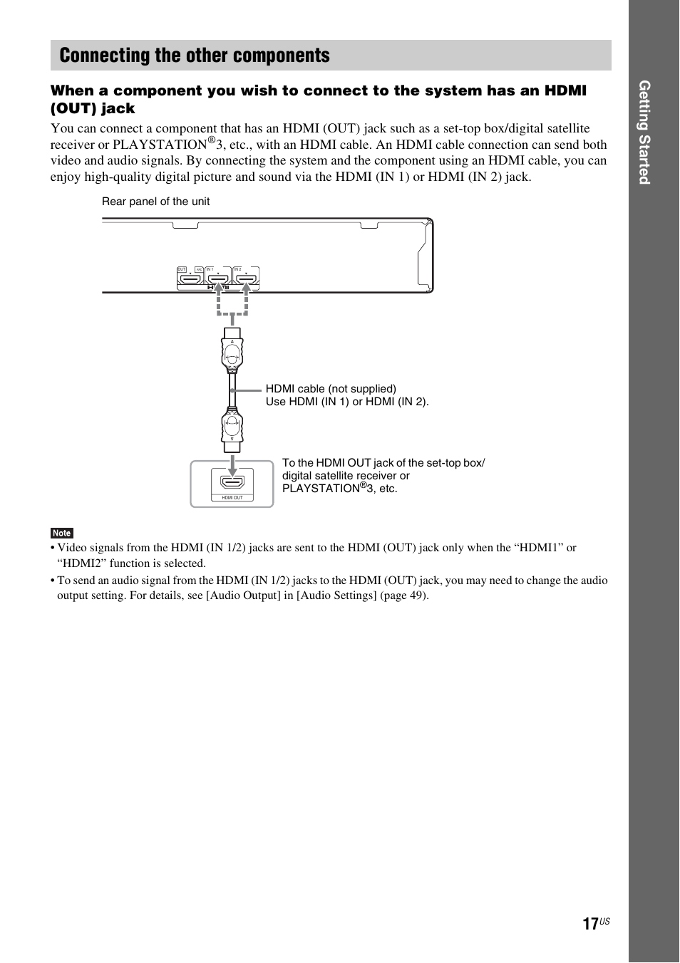 Connecting the other components, E 17) | Sony Blu-Ray Disc/DVD Home theatre System BDV-E280 User Manual | Page 17 / 68