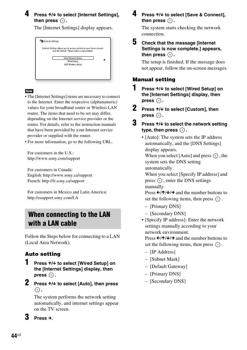 When connecting to the lan with a lan cable | Sony Blu-Ray Disc/DVD Home theatre System BDV-E280 User Manual | Page 44 / 68