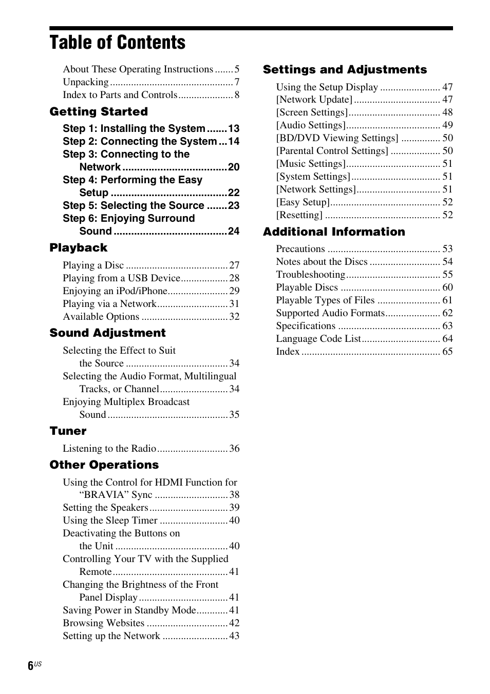 Sony Blu-Ray Disc/DVD Home theatre System BDV-E280 User Manual | Page 6 / 68