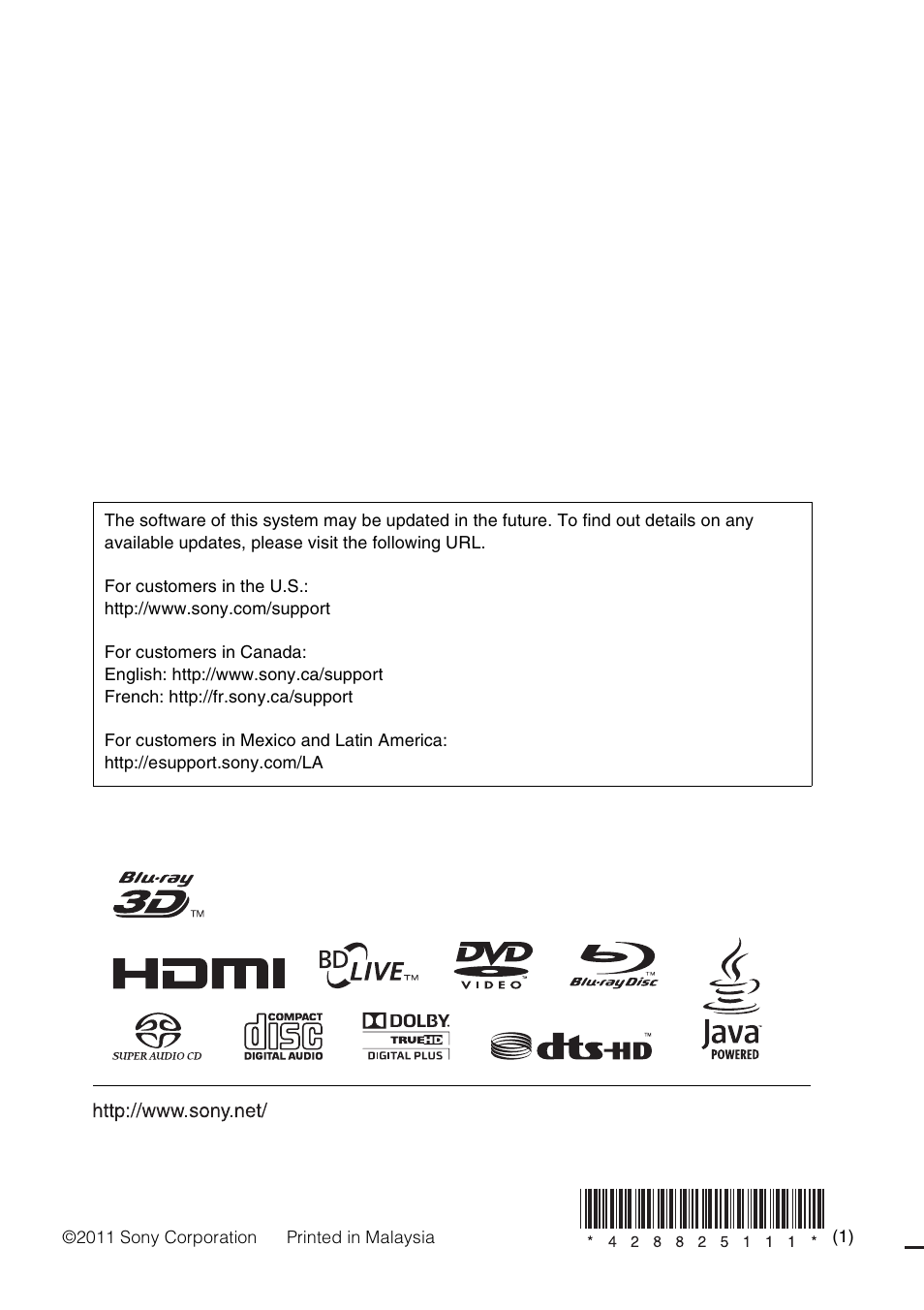 Sony Blu-Ray Disc/DVD Home theatre System BDV-E280 User Manual | Page 68 / 68