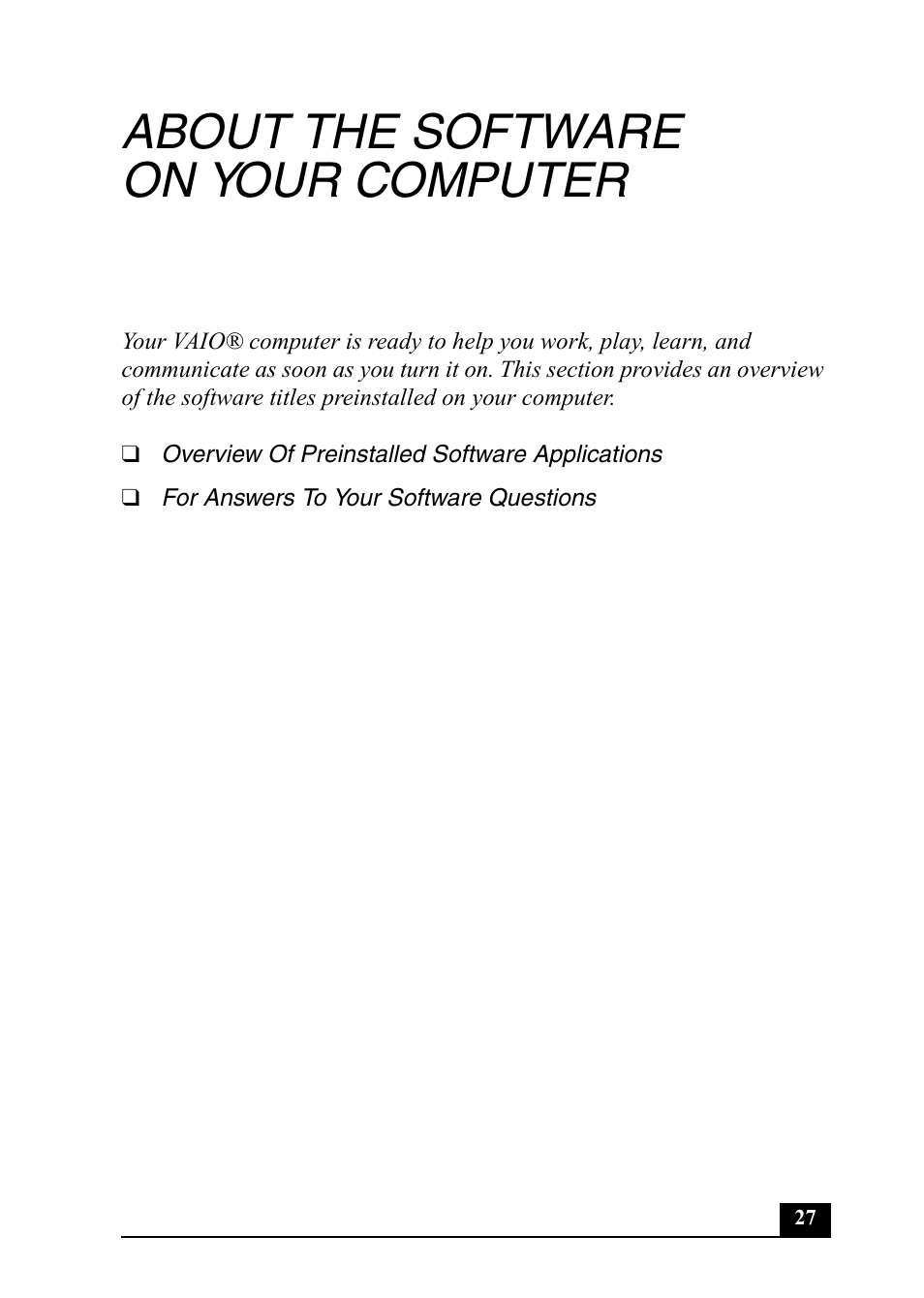 About the software on your computer | Sony Vaio Series User Manual | Page 27 / 72