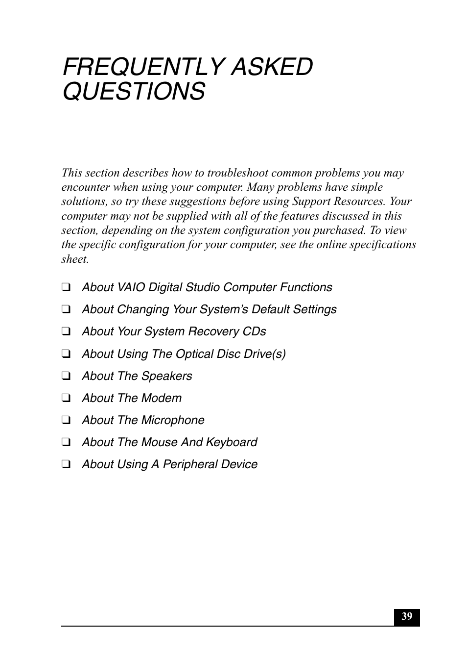 Frequently asked questions | Sony Vaio Series User Manual | Page 39 / 72