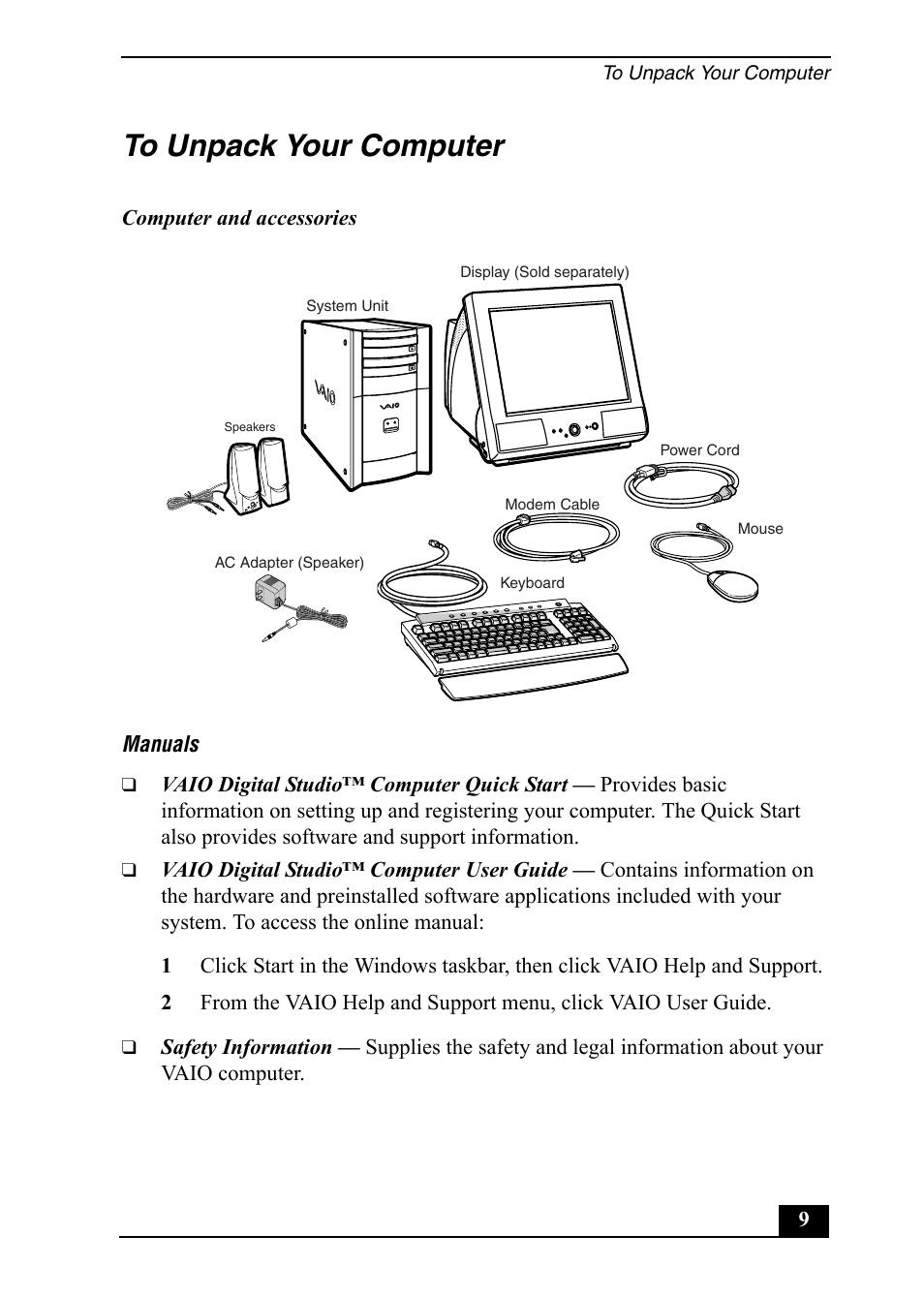 Sony Vaio Series User Manual | Page 9 / 72