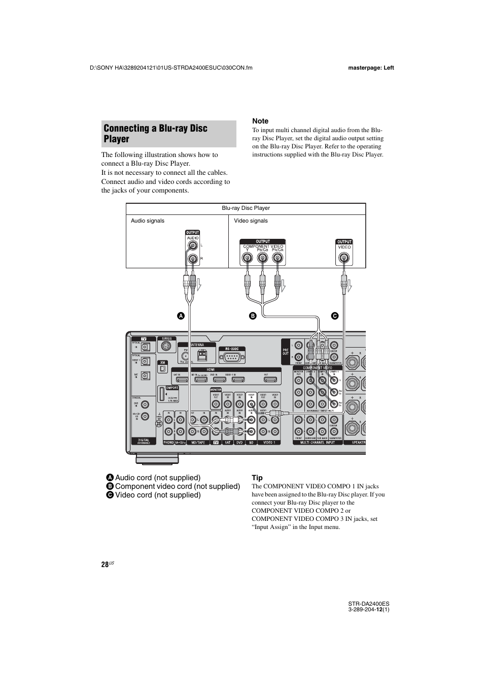 Connecting a blu-ray disc player | Sony 3-289-204-12(1) User Manual | Page 28 / 140