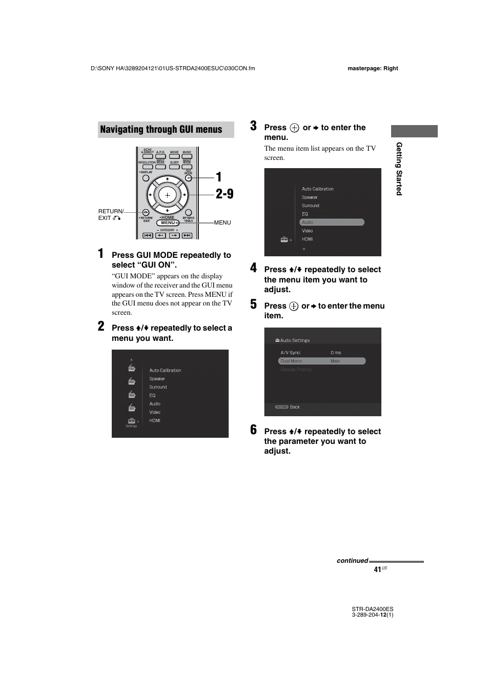 Navigating through gui menus | Sony 3-289-204-12(1) User Manual | Page 41 / 140