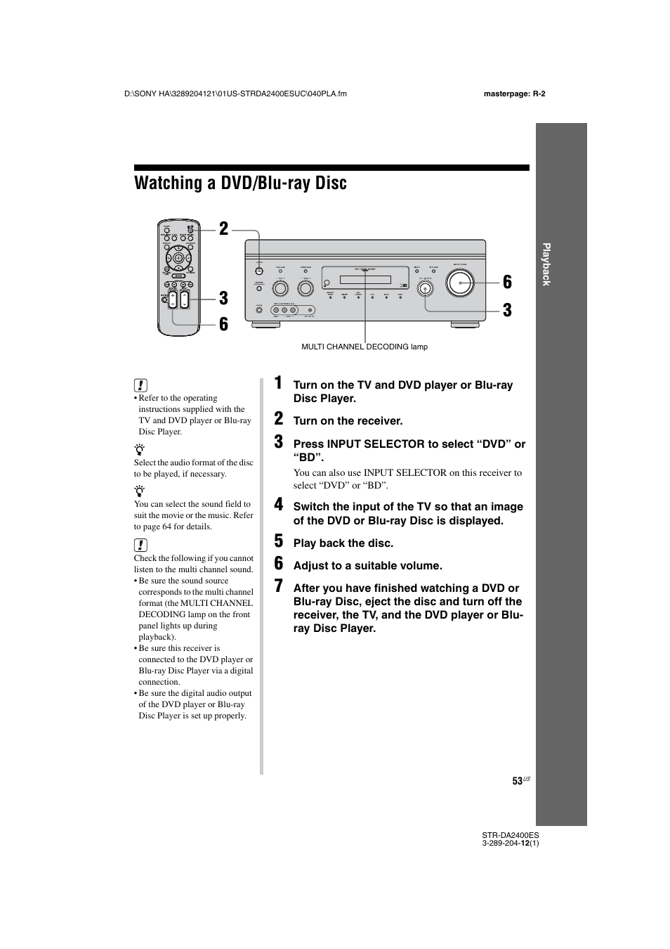 Watching a dvd/blu-ray disc | Sony 3-289-204-12(1) User Manual | Page 53 / 140