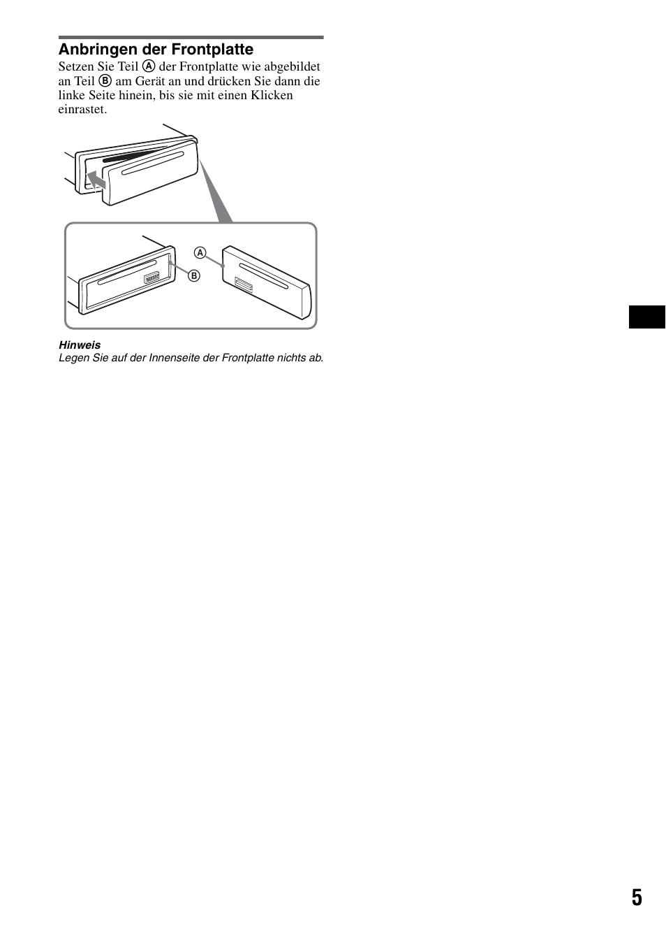 Anbringen der frontplatte | Sony CDX-A250 User Manual | Page 23 / 92