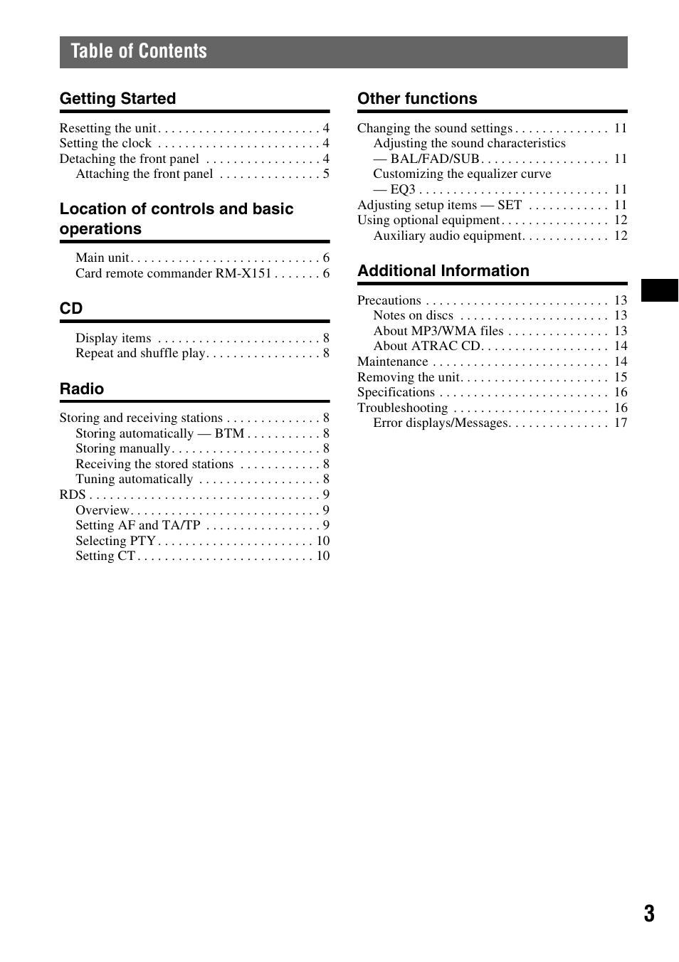 Sony CDX-A250 User Manual | Page 3 / 92