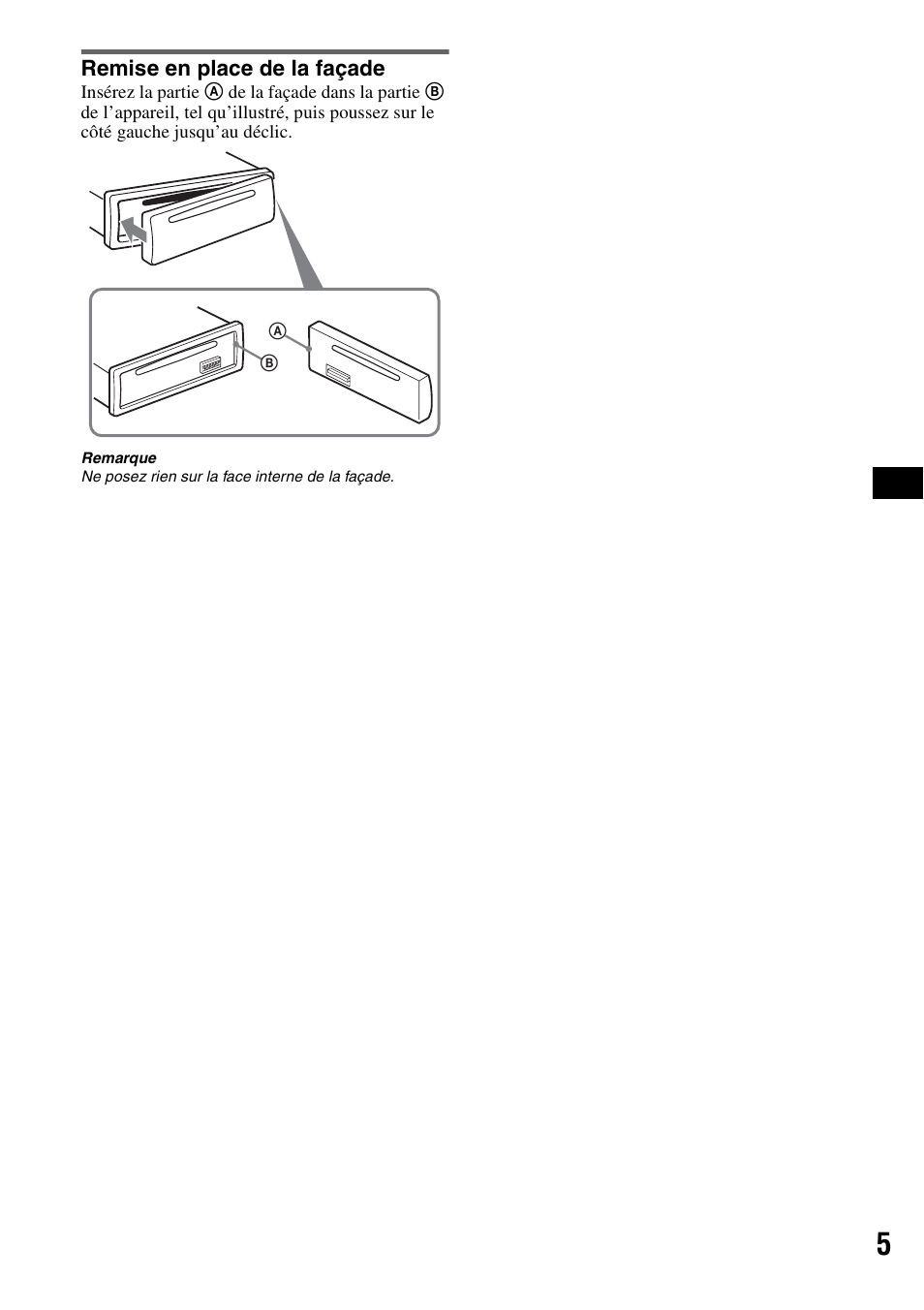 Remise en place de la façade | Sony CDX-A250 User Manual | Page 41 / 92