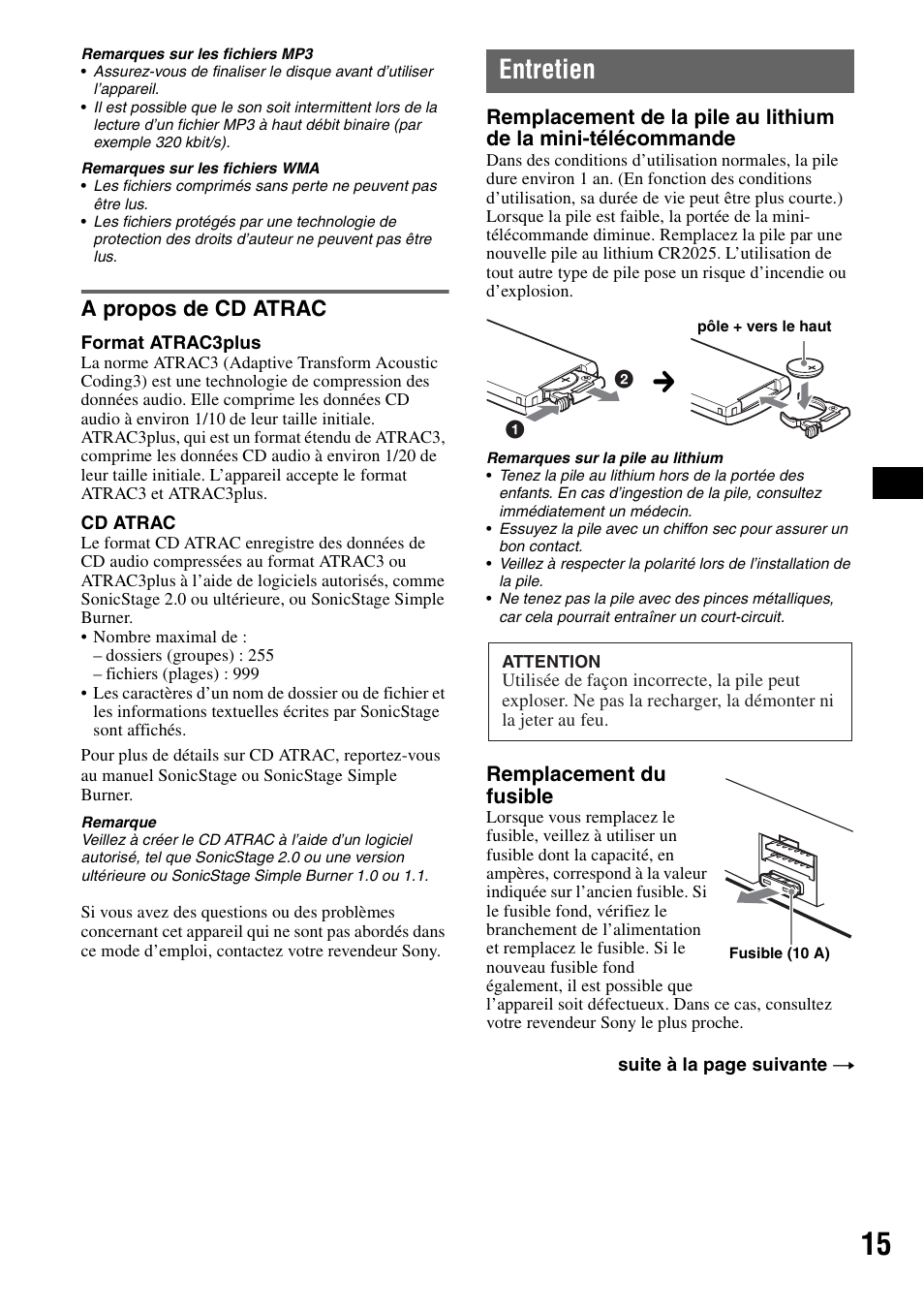 A propos de cd atrac, Entretien, Reportez-vous à la section | Sony CDX-A250 User Manual | Page 51 / 92