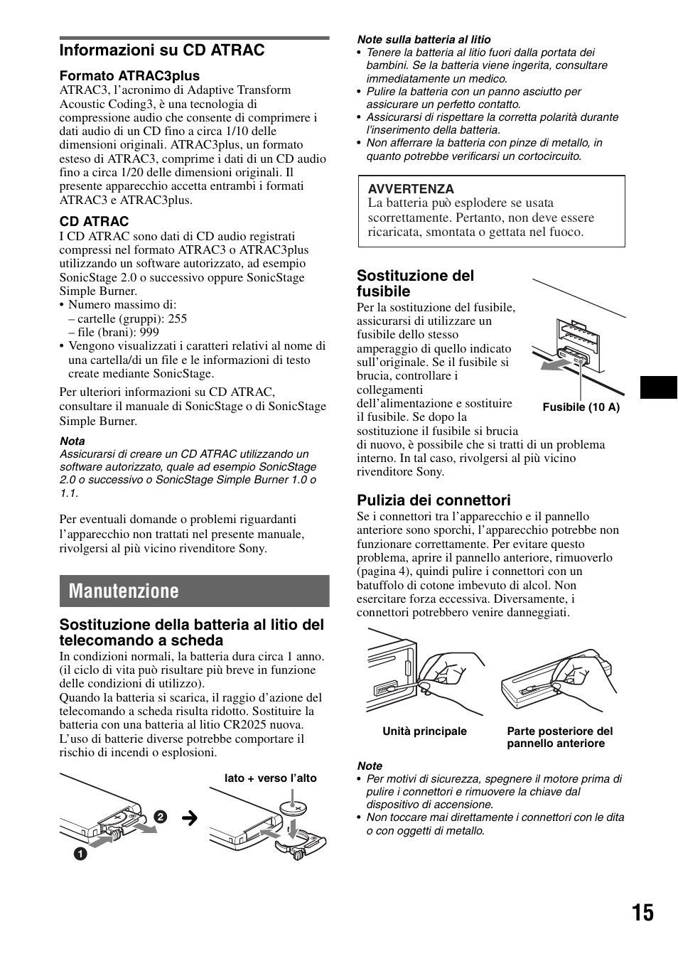 Informazioni su cd atrac, Manutenzione | Sony CDX-A250 User Manual | Page 69 / 92