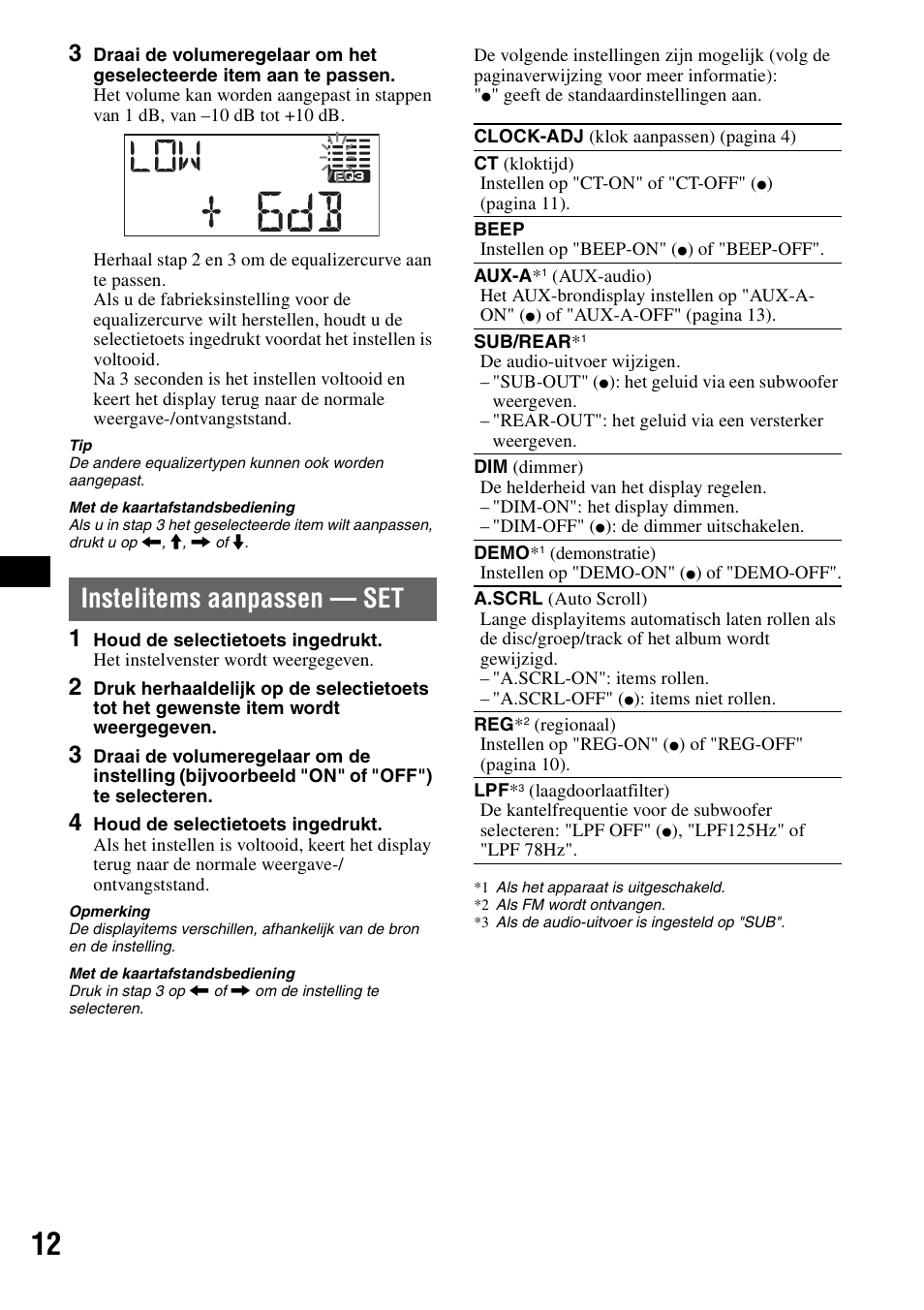 Instelitems aanpassen - set, Instelitems aanpassen — set | Sony CDX-A250 User Manual | Page 84 / 92