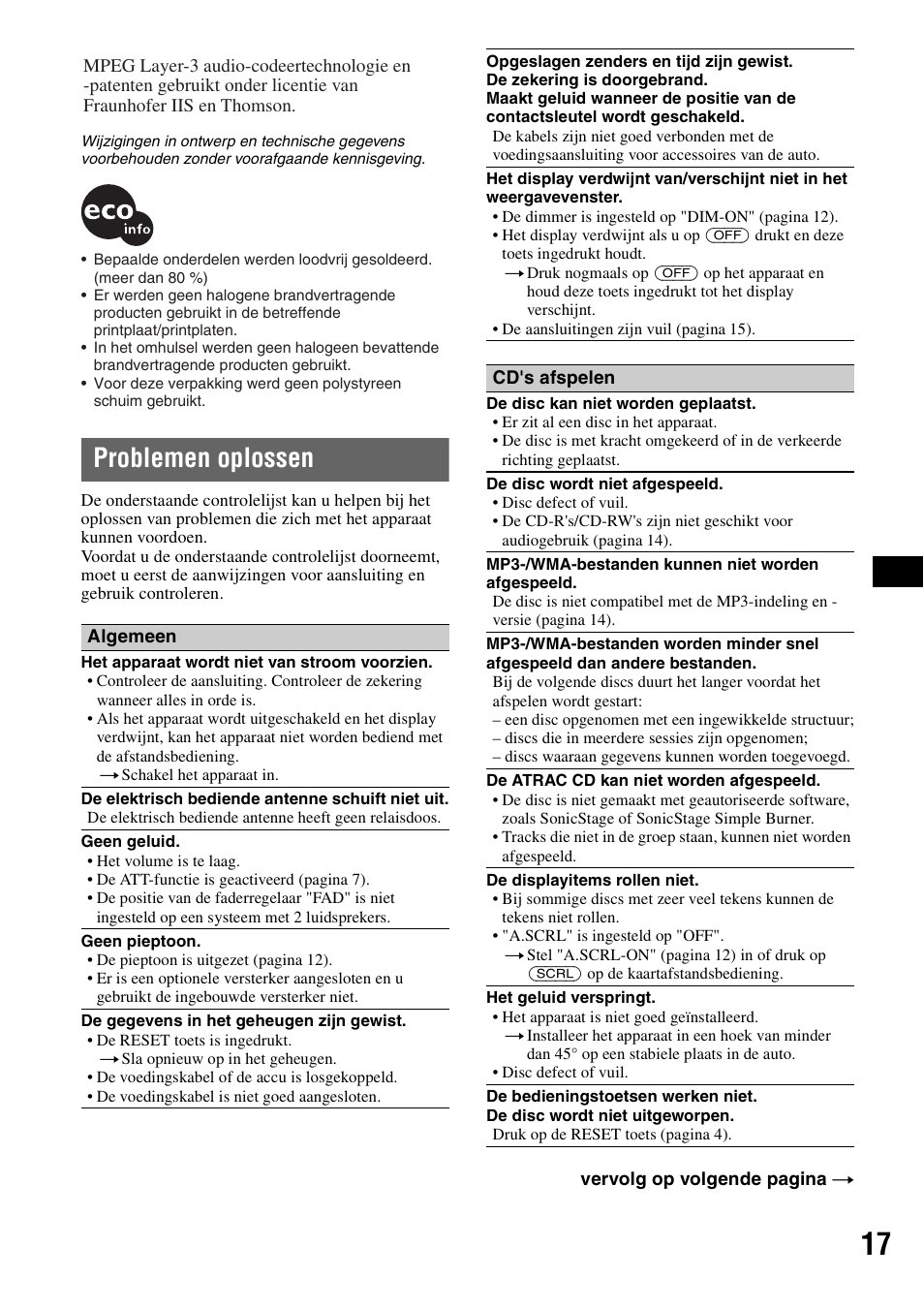 Problemen oplossen | Sony CDX-A250 User Manual | Page 89 / 92